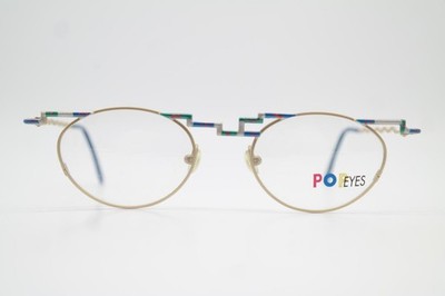 Vintage Brille POP EYES PE 174 Gold Mehrfarbig Oval Brillengestell eyeglasses