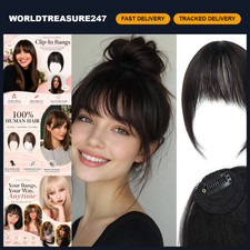 100 Real Human Hair Clip-in Bangs - French Brown Black Fake Bangs for Women