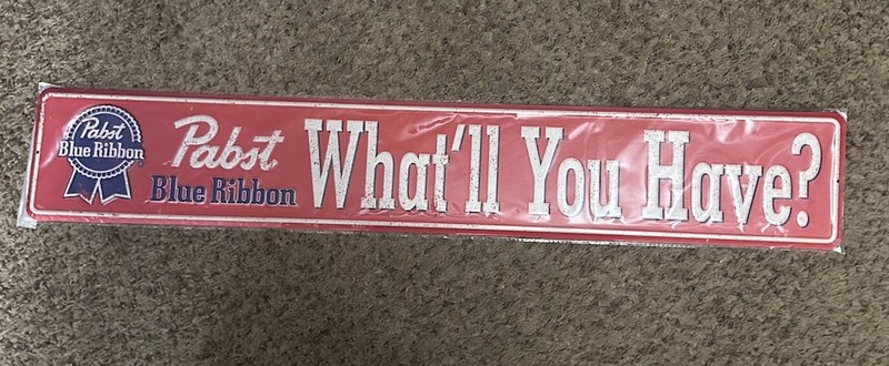 LARGE 3ft PABST Blue Ribbon Beer Metal EMBOSSED SIGN Street Tin