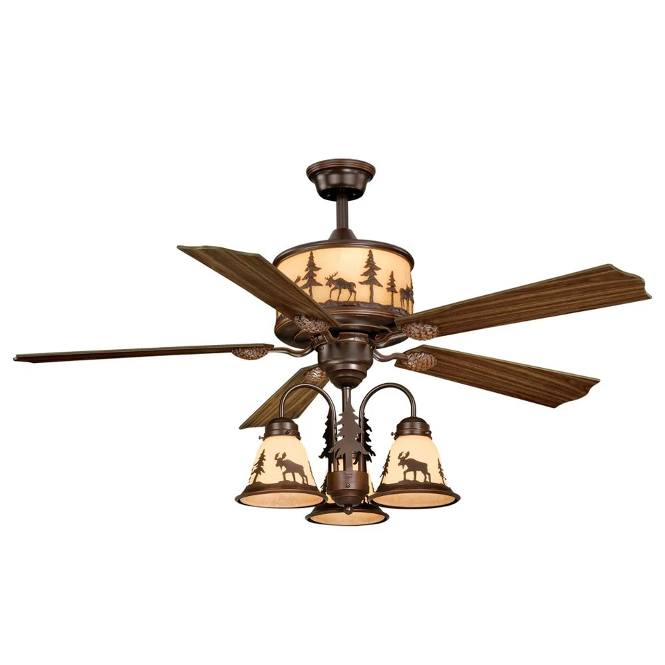 Ventilador de techo Yellowstone de 4 luces en estilo rústico de 18 pulgadas de alto y 56 pulgadas Foto 4 de 4