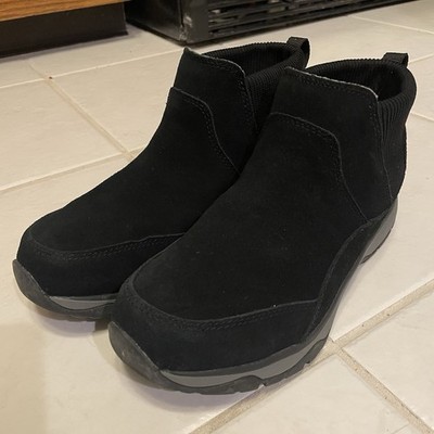L.L. Bean Women's Snow Sneaker 5 Boots Sz 8 Wide Black Suede Pull On Insulated