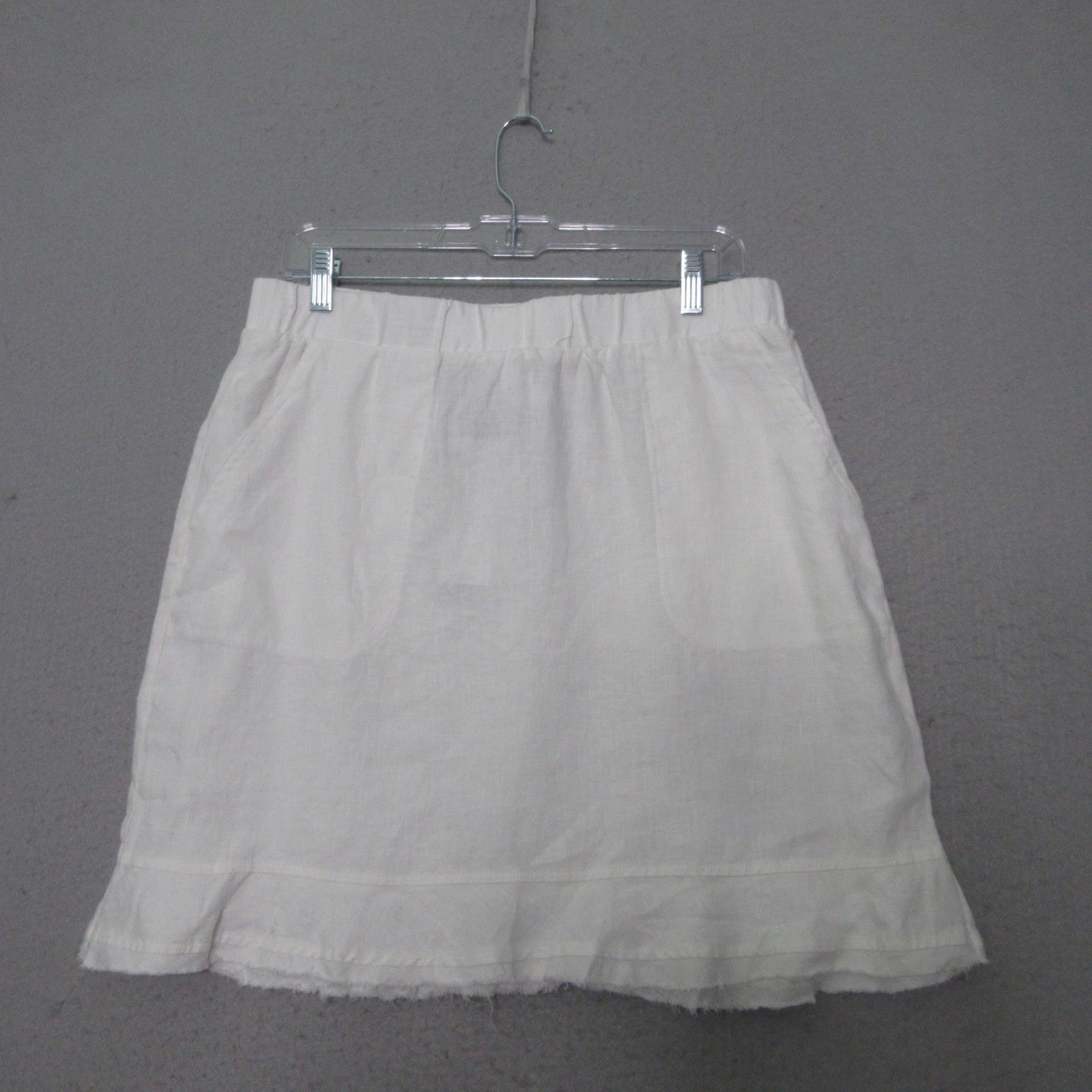 For Cynthia Skirt L White Linen Raw Hem Ruffle Boho Beach Coastal Vacation NWT