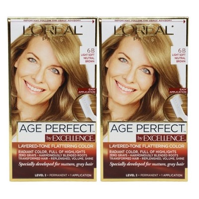 2x L'Oreal Paris Age Perfect Excellence Hair Color, 6B Light Soft Neutral Brown