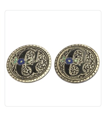 Victorian Silver 1861 Liberty Seated Half Dollar Coin Mosaic Inlay Cuff Links 