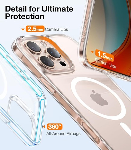 TORRAS Stronger Magnetic & Shockproof iPhone 16 Pro Case, Clear, Military Grade - Photo 6 sur 9