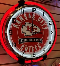 NFL KANSAS CITY CHIEFS ESTABLISHED 1960  Double Ring Large 18" Metal Neon Clock