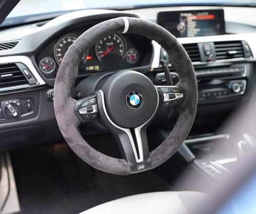 Bmw steering wheel cover Black Alcantara Hand-stitched Suede F30 F80 F82 M3 - Picture 2 of 9