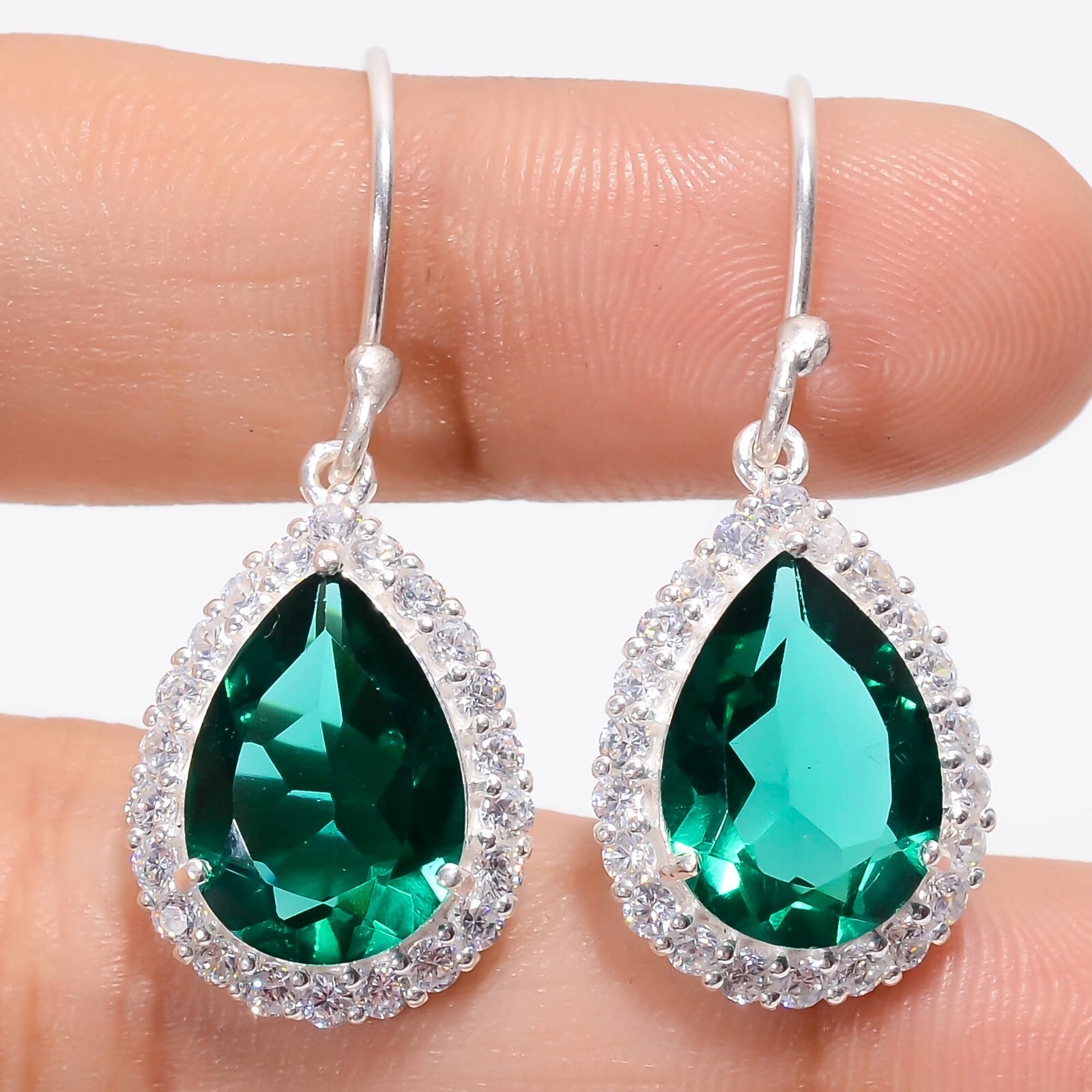 Handmade Emerald Green Zircon Dangle Earrings Valentine Gift Jewelry CB