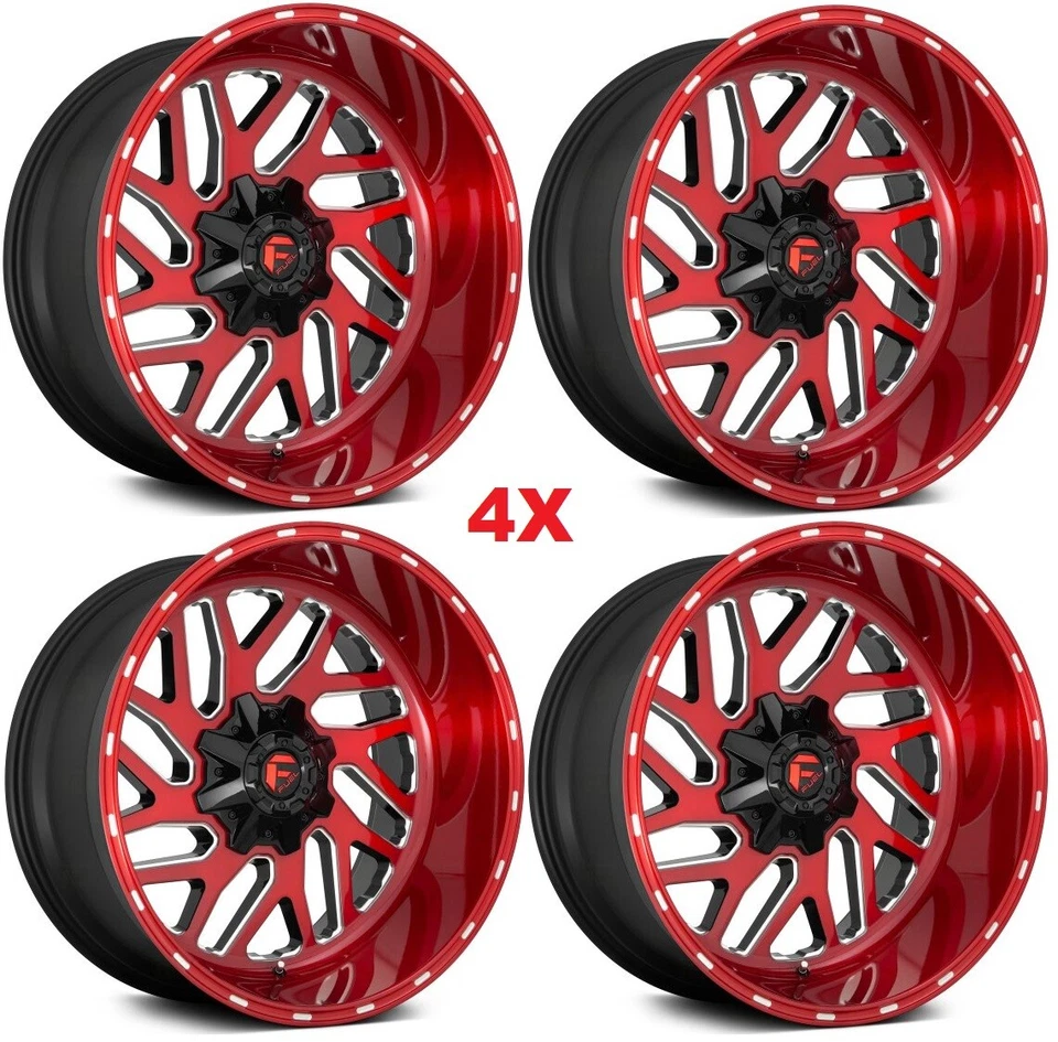 FUEL TRITON BRUSHED CANDY RED WHEELS RIMS TIRES 33 12.50 22 F-150 F150 SET Foto 3 de 4