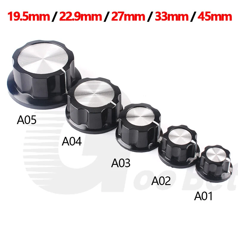 19/22.9/27/33/45mm Potentiometer Knob Cap 6mm Shaft Volume Amp Dial Radio Tuner