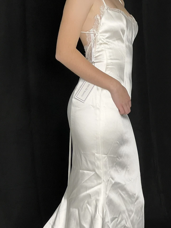 Impresionante Vestido de Boda Inés Di Santo 100% Seda Elegante Nuevo Con Etiquetas Foto 3 de 4