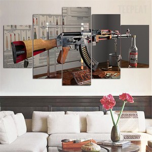 Framed Insides Of An Ak 47 Gun Anatomy 5 Piece Canvas Wall Art Home Decor Ebay