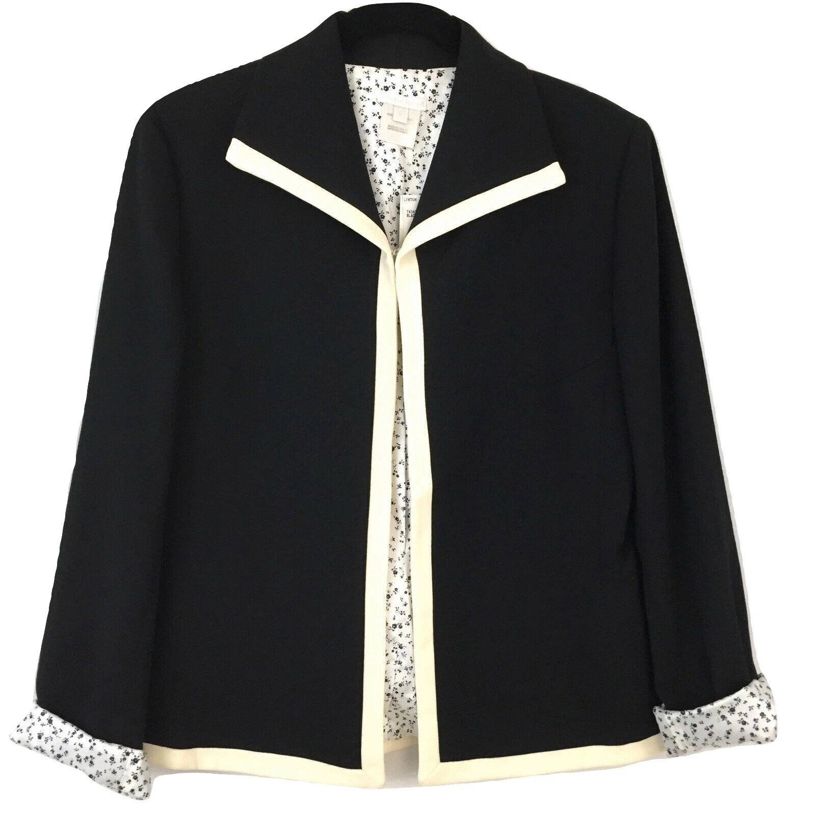 OFF WHITE Giacca anteriore aperta Austin Reed Lynton taglia 6 nera bianca 1 gancio foderata