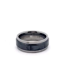  Triton 8mm Polished Tungsten Two-Tone Black Ceramic Brick Center Band Ring