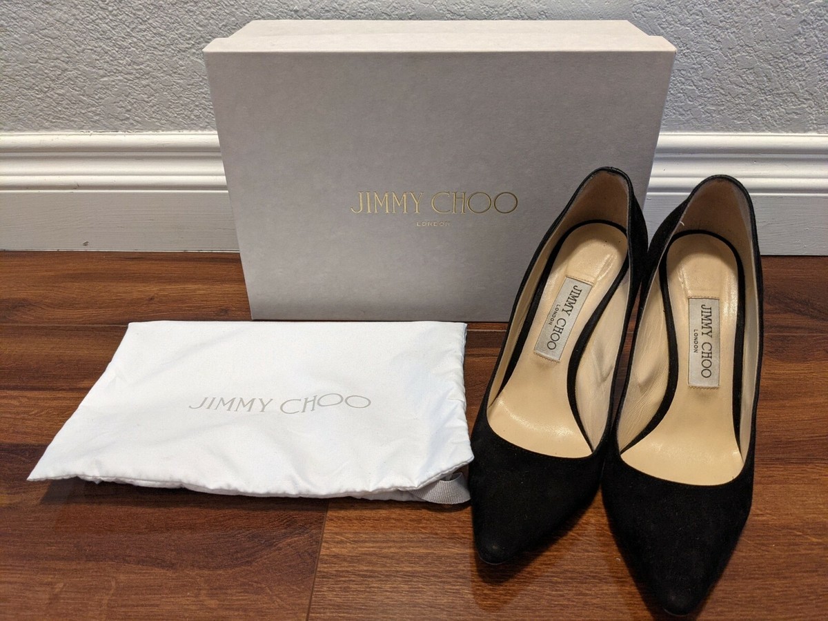 Jimmy Choo Romy 100 Black Suede Pointy Toe Pumps - Size 8 US, 38 