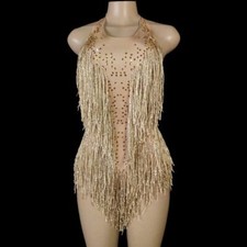 New Women Rhinestones Fringes Bodysuit Dance Costume Dancer Singer Stage Wear
