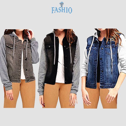 Ladies Denim Hoodie Jacket Casual Slim 