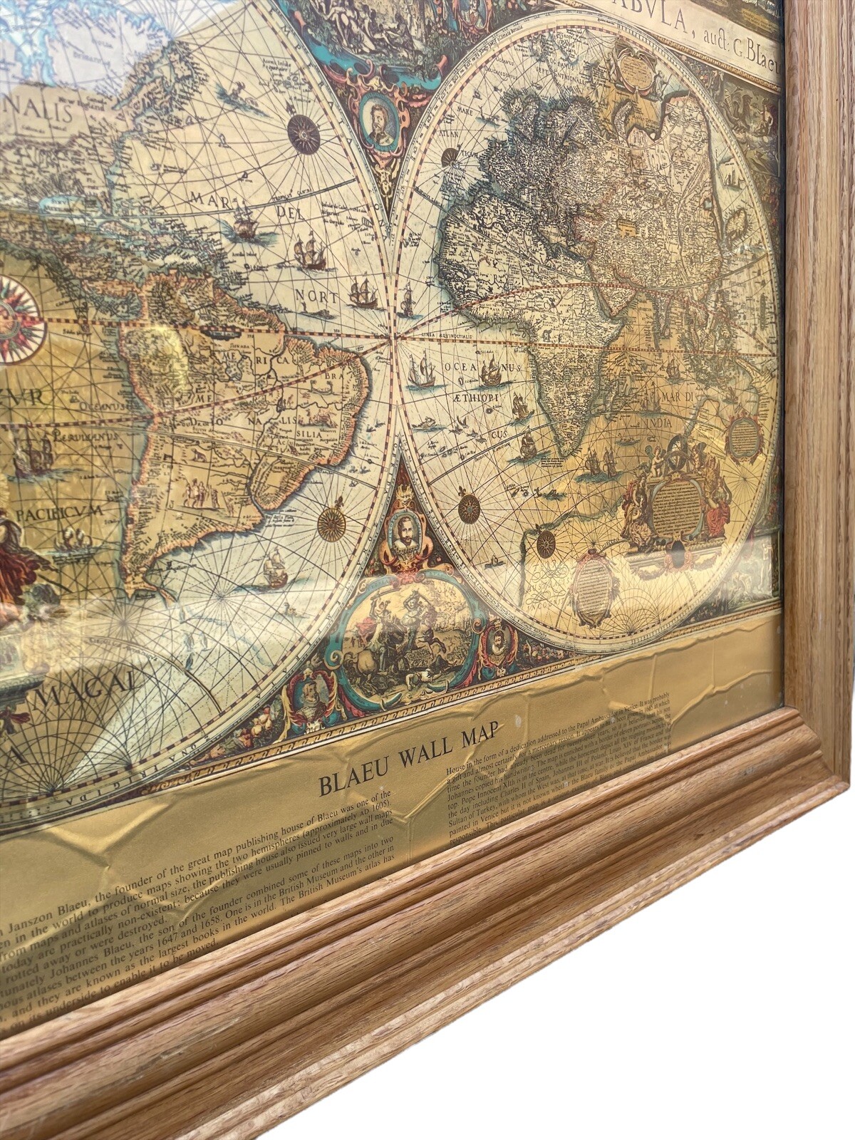 BLAEU WALL MAP アンティーク　壁掛けマップ　地図　額縁のガラス無し BLAEU WALL MAP アンティーク 壁掛けマップ 地図 額縁のガラス無し