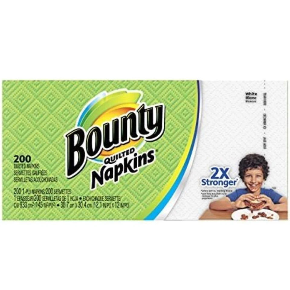Bounty Quilted Napkins 1-Ply Large 200 Sheet/Pack White & Printed, Pack of 12 - Image 2 of 4