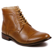 Tan Brown Men's Lace Up Side Zipper Cap Toe Fashion Casual Dress Boot