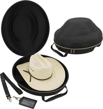 CASEMATIX Cowboy Hat Box and Portable Cowboy Hat Storage for Brims Up to 4.75" -
