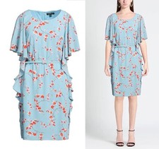 Ralph Lauren Blue Floral Ruffle Sleeve Belted Knee Length Shift Dress size 16 12