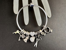 IBB 925 Sterling Silver Love Ring Dog Tinkerbell Kisses Charms Bangle Bracelet