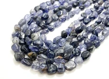 Natural Blue Iolite Polished Nugget Pebble Round Barrel Gemstone Beads - PG318