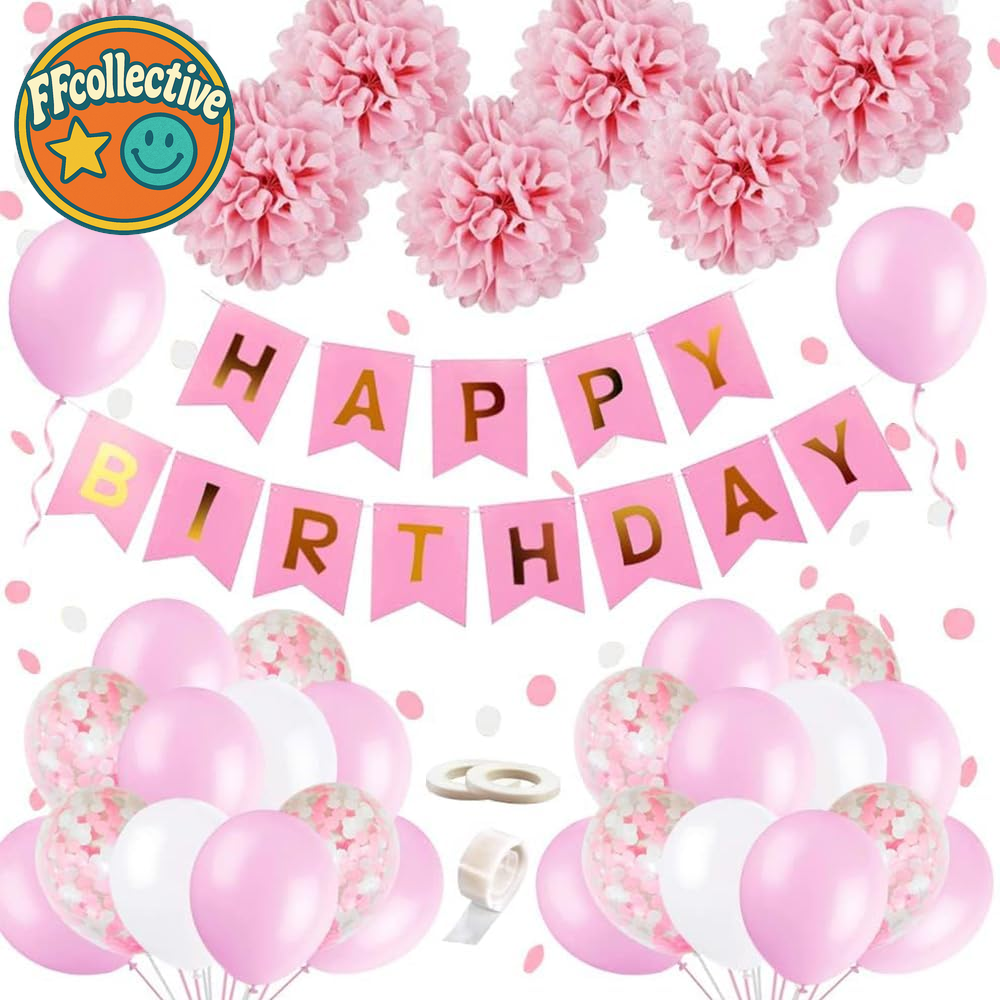 Pink Birthday Balloons Party Decorations  Happy Birthday Banner Garland Party
