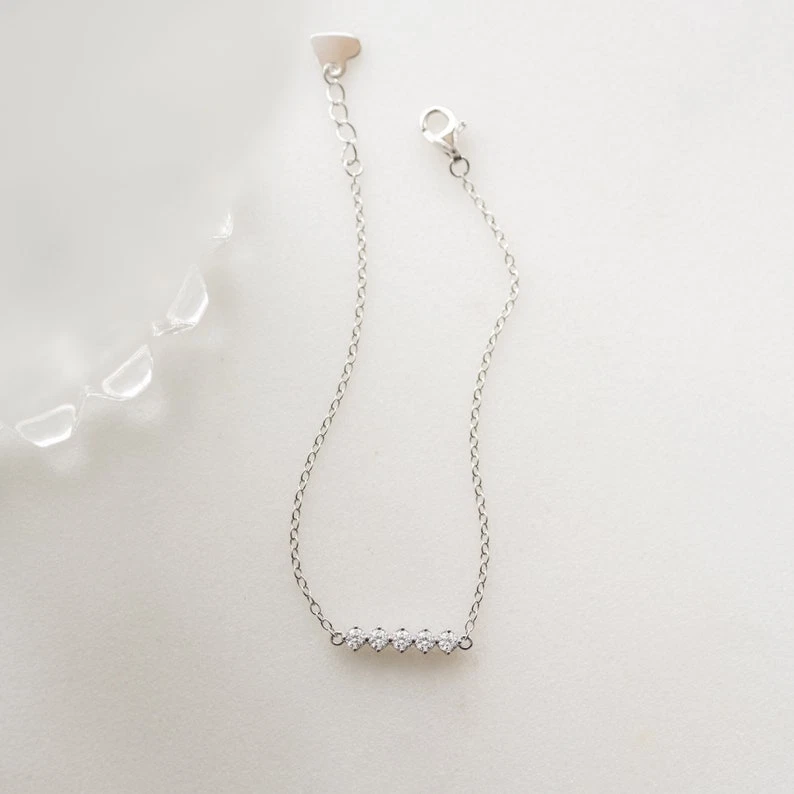 Кубический цирконий драгоценных камней браслет цепочка браслет минималистские ювелирные изделия в серебре - Изображение 4 из 4