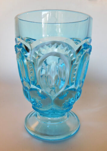 Lot/2 LG Wright Glass Moon & Star Ice/Light Blue Footed 4 1/4" & 5 1/2" Tumblers - Picture 7 of 9