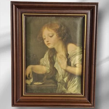 Large Vintage François Hubert Drouais Print On Silk Painting "The Dead Bird"