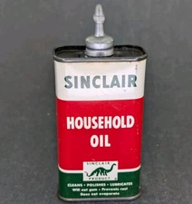 Handy Oiler Sinclair Household Oil Tin Litho Can Dinosaur Lead Cap Top Vintage