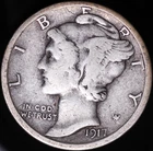 1917 S Mercury Dime F+