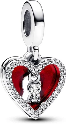 Pandora Rotes Herz & Schlüsselloch Doppelter Charm-Anhänger 793119C01 Anhänger - Bild 1 von 3