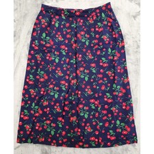 Vintage 60s Skirt Women S Blue Red Cherry Print Pencil Lined Wiggle Pinup Office