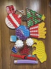 Lot Of 14 Fidget Pop It  Tube Fidget Toy Lot Keychain, Large, Holiday, Food,