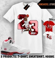 Shirt To Match AJ 5 OG Fire Red 2025 Sneaker Matching Tee MJ Number 23 T-Shirt