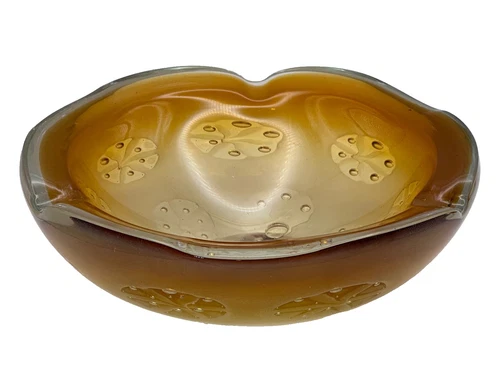 Vintage Art Glass Bowl w/ Bubbles Murano Scandinavian Design Mid Century Modern