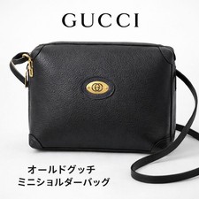 GUCCI Vintage Leather Mini Shoulder Bag Navy Gold Logo Crossbody Authentic