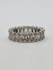 Sterling Silver 925 Baguette CZ Eternity Band Ring Size 8