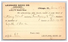 1902 Postal Card Leonard Seed Co. Seedsmen, Chicago Illinois IL Postcard