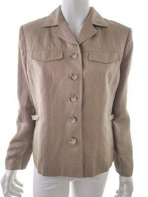 TALBOTS Damen Jäckchen mit Verschluss Gr. 40 Beige Seide Langer Ärmel Knöpfe