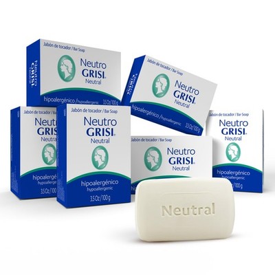 Grisi Neutral Hypoallergenic Bar Soap   6 Count (Pack of 1), White 