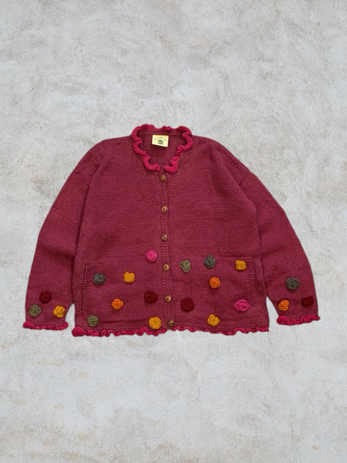 Vintage Pachamama Cardigan Womens Large Red Polka Dot Embroidery Handknit Boho