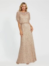 Mac Duggal 14523 Beige Beaded Mesh Cape Gown Size 10 NWT