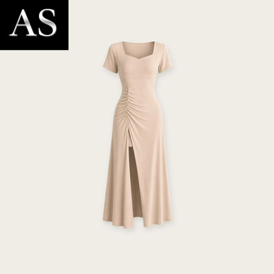 2026 Sommerkleider Für Damen Elegantes Sexy Maxikleid Kurzarm Herzausschnitt Ger