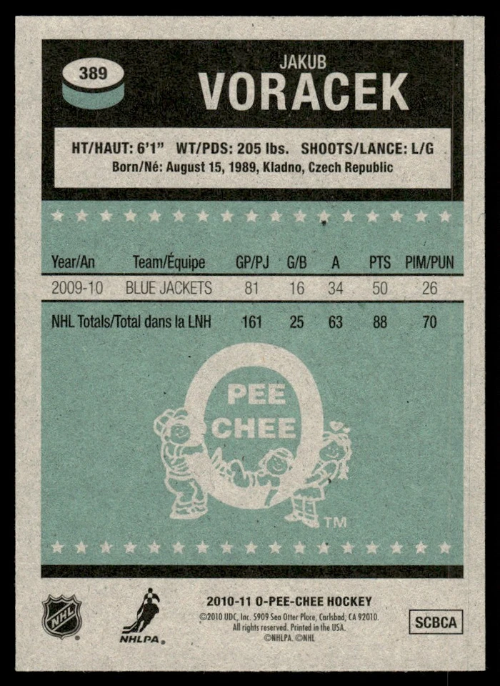 2010-11 O-Pee-Chee Retro Jakub Voracek Columbus Blue Jackets #389 - Image 2 of 2