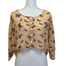 XXI cropped butterfly top, peach, small, fairycore, whimsical, ethereal, dainty