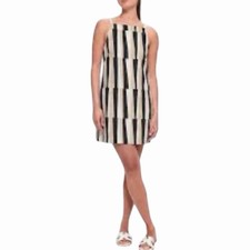 Ann Taylor Mini Sheath Dress 4 Linen Blend Sleeveless Check Blocks Back Zip